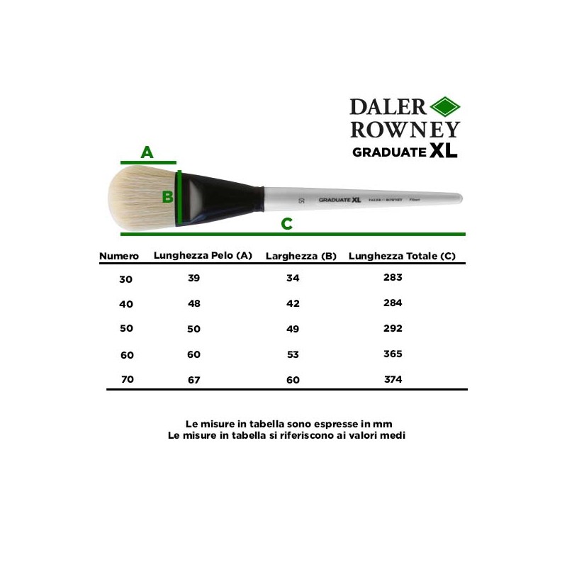 Daler Rowney Graduate XL Pennello in Setola Naturale a Lingua di Gatto, Manico Corto