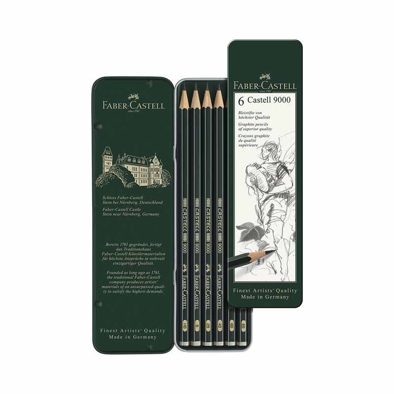 Faber-Castell Set 6 Matite Grafite Castell 9000 Scatola in metallo