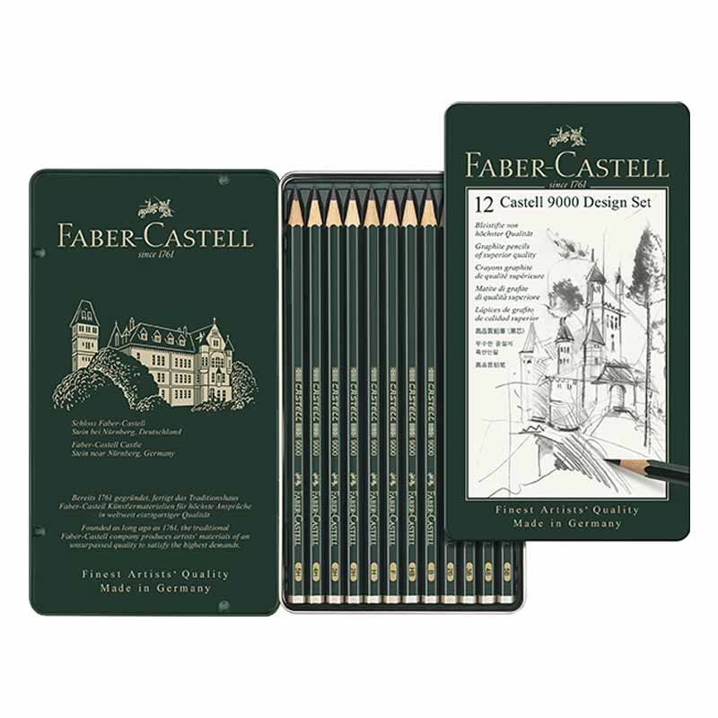Faber-Castell Design Set 12 Matite Grafite Castell 9000 Scatola in metallo