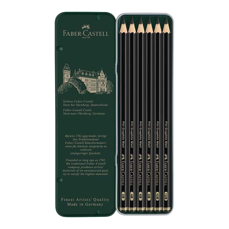 Faber-Castell Set 6 Matite Grafite Pitt Graphite Matt Scatola in metallo