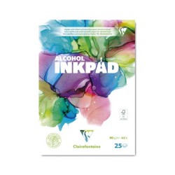 Clairefontaine Alcohol Inkpad, Blocco Collato, Extra Bianca, 25 fogli, Grana Extra Liscia, 90gr/Mq