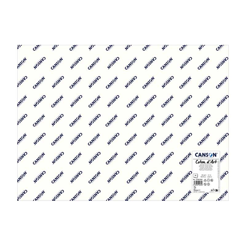 Canson Coton d'art Bianco Naturale, confezione da 10 fogli, cm 56X76, Grana Satinata, 300gr/Mq