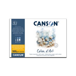 Canson Coton d'art, Blocco collato, Bianco Naturale, 12 fogli, Grana Fine, 300gr/Mq