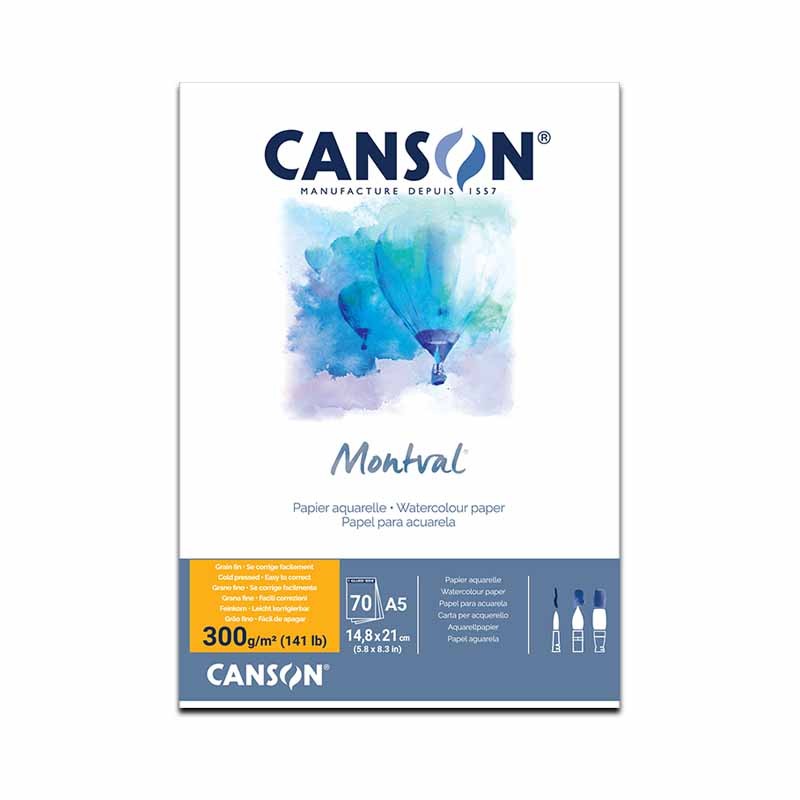 Canson Montval, Blocco collato, Bianco, 70 fogli, Grana Fine, 300gr/Mq