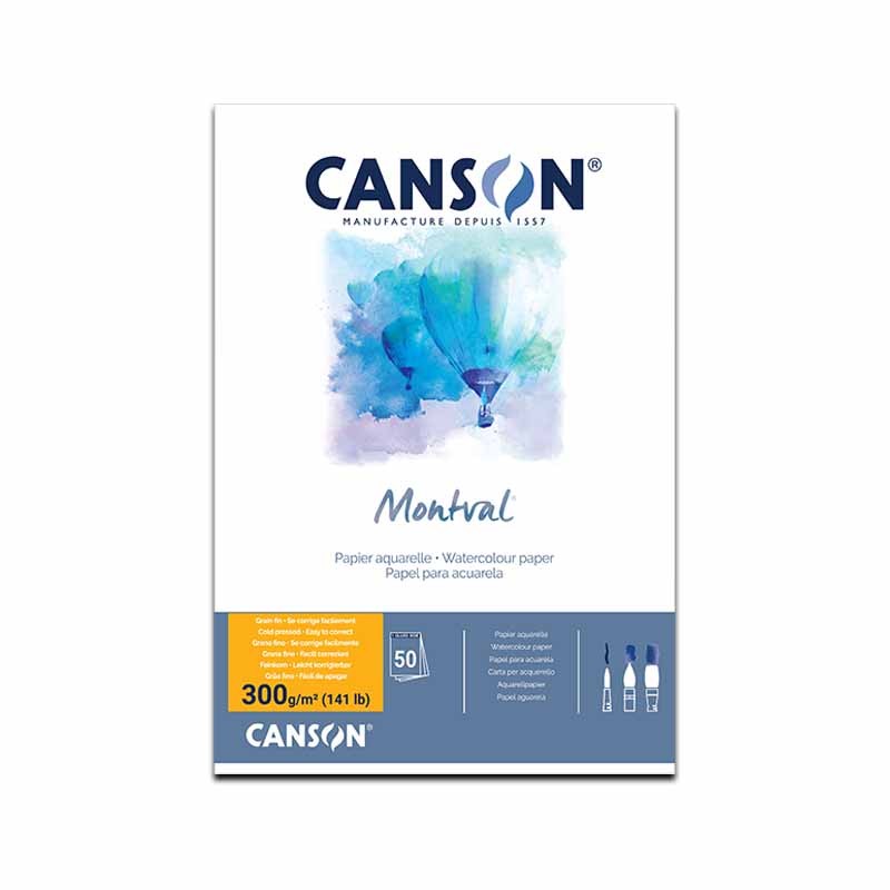 Canson Montval, Blocco collato, Bianco, 50 fogli, Grana Fine, 300gr/Mq