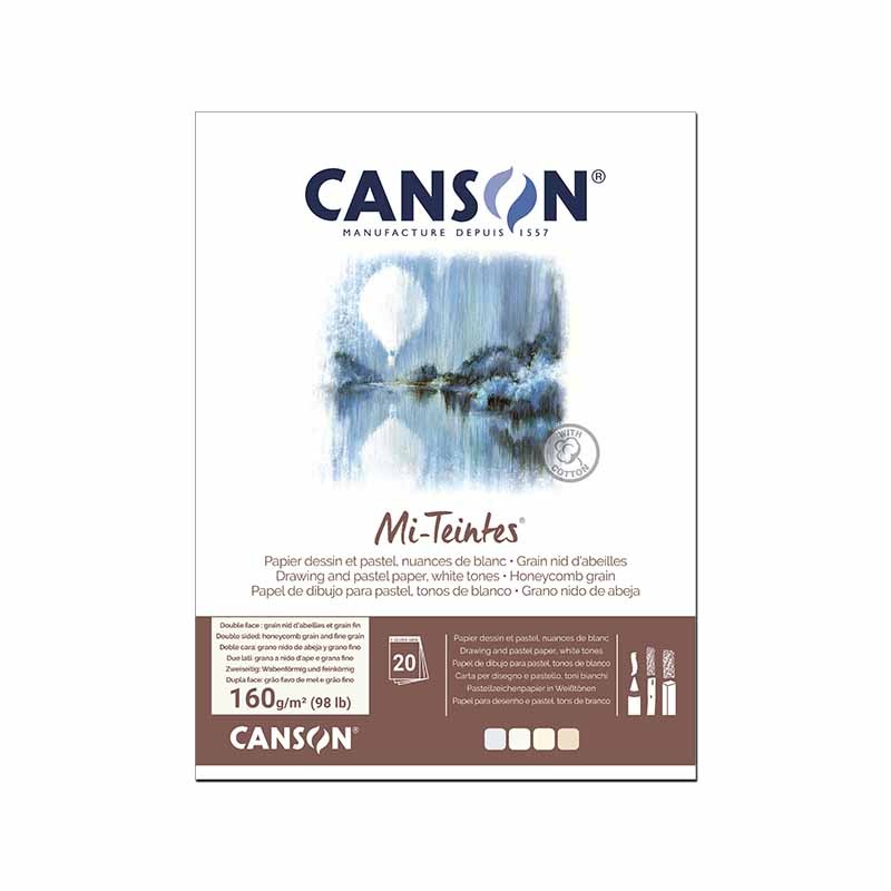 Canson Mi-Teintes, Blocco collato, Toni Bianchi, 20 Fogli, Grana Nido d'ape e Grana Fine, 160gr/Mq