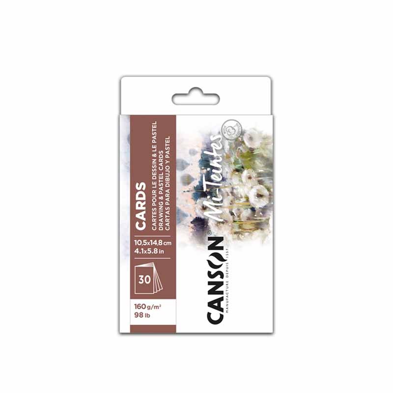 Canson Mi-Teintes Drawing Cards, Cartoline da colorare, Bianco, 30 Fogli, Grana Nido d'ape e Grana Fine, 160gr/Mq
