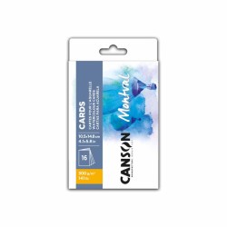 Canson Montval Watercolour Cards, Cartoline da acquerellare, Bianco, 16 Fogli, Grana Fine, 300gr/Mq