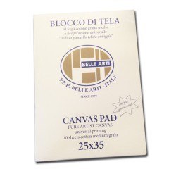 CM.25X35 - P.E.R. Belle Arti (Pieraccini) Blocco di tela a preparazione universale, 10 Fogli, Grana Media, Misto cotone 335gr/mq