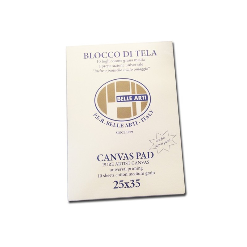 CM.25X35 - P.E.R. Belle Arti (Pieraccini) Blocco di tela a preparazione universale, 10 Fogli, Grana Media, Misto cotone 335gr/mq