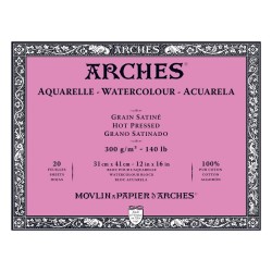 Arches Aquarelle Bianco Naturale, blocco collato 4 lati, 20 fogli, cm 31x41, grana satinata, 300gr/mq
