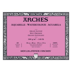 Arches Aquarelle Bianco Naturale, blocco collato 4 lati, 20 fogli, cm 26x36, grana satinata, 300gr/mq