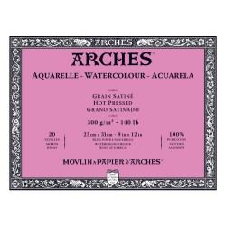 Arches Aquarelle Bianco Naturale, blocco collato 4 lati, 20 fogli, cm 23x31, grana satinata, 300gr/mq