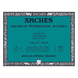 Arches Aquarelle Bianco Naturale, blocco collato 4 lati, 10 fogli, cm 31x41, grana fine, 640gr/mq