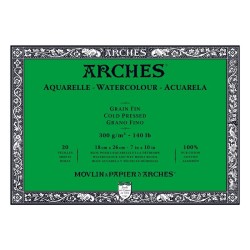 Arches Aquarelle Bianco Naturale, blocco collato 4 lati, 20 fogli, cm 18x26, grana fine, 300gr/mq
