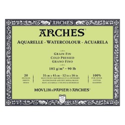 Arches Aquarelle Bianco Naturale, blocco collato 4 lati, 20 fogli, cm 31x41, grana fine, 185gr/mq