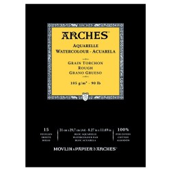 Arches Aquarelle Bianco Naturale, blocco collato 1 lato, 15 fogli, cm 21x29,7, grana torchon, 185gr/mq