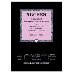 Arches Aquarelle Bianco Naturale, blocco collato 1 lato, 15 fogli, cm 29,7x42, grana satinata, 185gr/mq