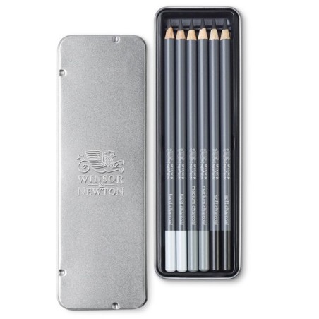 Winsor & Newton scatola in metallo 6 matite carboncino