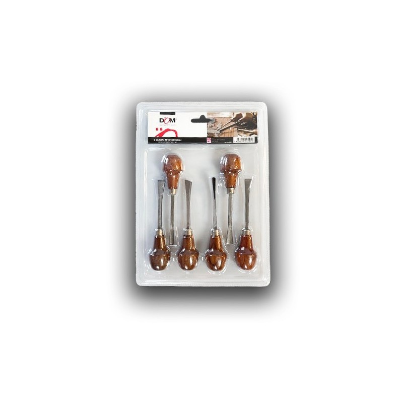 Set 6 sgorbie in acciaio e manico in legno