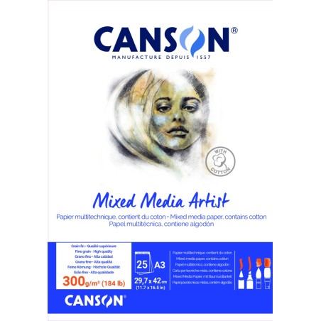 Canson Mixed Media Artist blocco da 25 FG.A4 21X29,7 CM. da 300 GR./MQ.