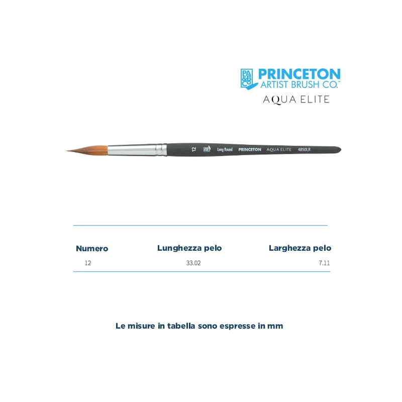 Princeton Aqua Elite Serie n.P4850 pennello sintetico martora tondo lungo, manico corto