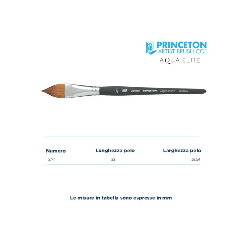 Princeton Aqua Elite Serie n.P4850 pennello sintetico martora ovale, manico corto