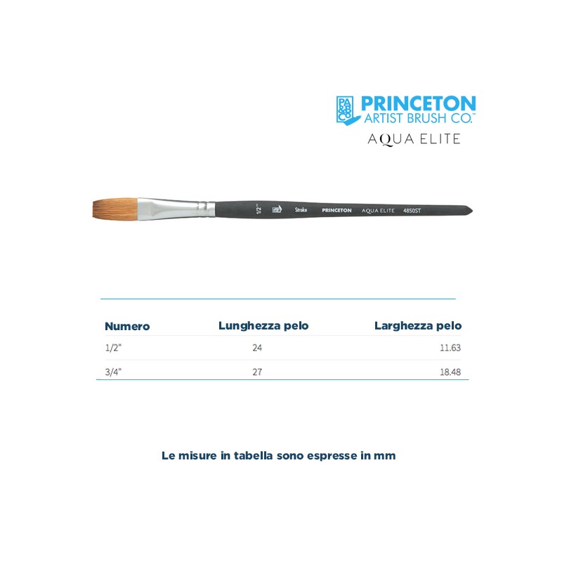 Princeton Aqua Elite Serie n.P4850 pennello sintetico martora piatto extra lungo, manico corto