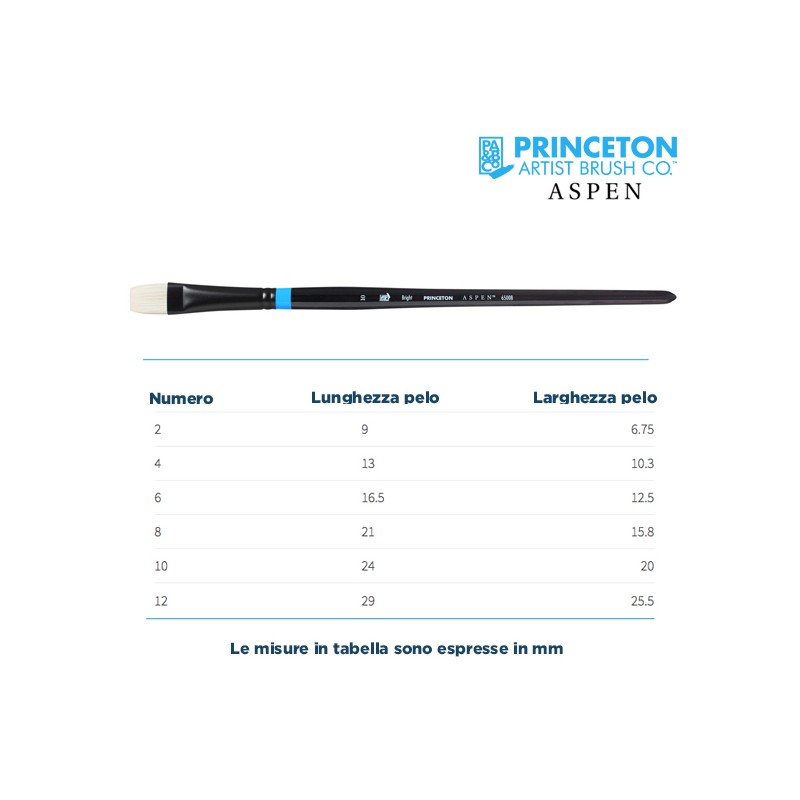 Princeton Aspen Serie n.P6500 pennello setola sintetica piatto corto, manico lungo