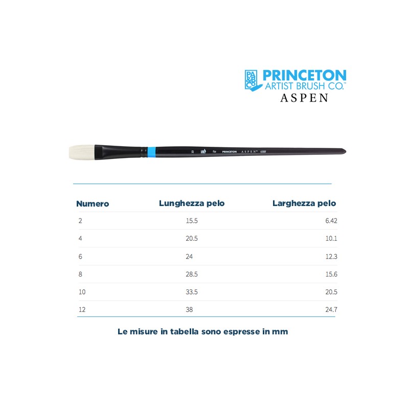 Princeton Aspen Serie n.P6500 pennello setola sintetica piatto, manico lungo