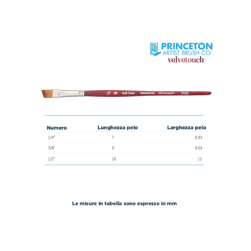 Princeton Velvetouch Serie n.P3950 pennello sintetico fibra mista angolare, manico corto