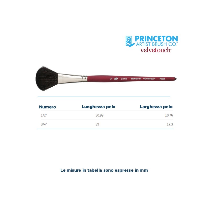 Princeton Velvetouch Serie n.P3950 bombasino ovale sintetico fibra mista, manico corto