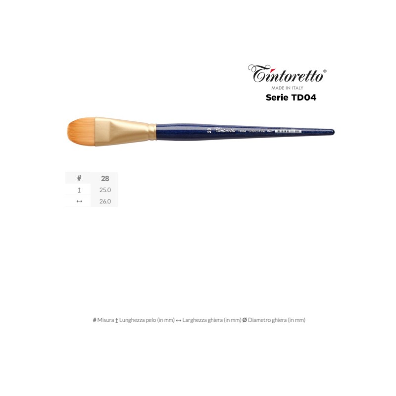 Tintoretto Serie n.TD04 Thierry Duval, pennello sintetico fine a lingua di gatto, manico corto