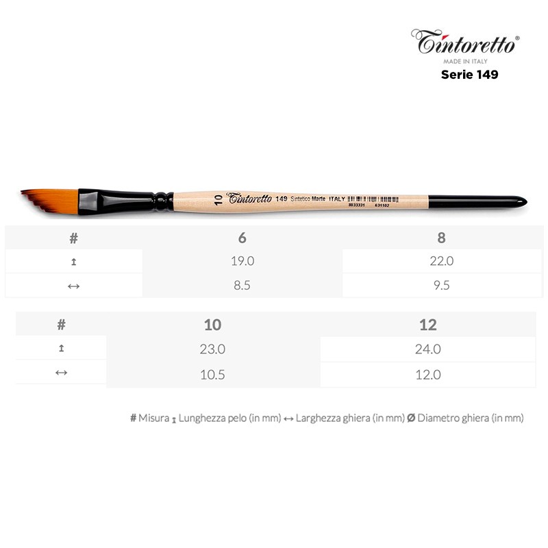 Tintoretto Serie n.149, pennello sintetico MARTE a spada dentellato, manico corto