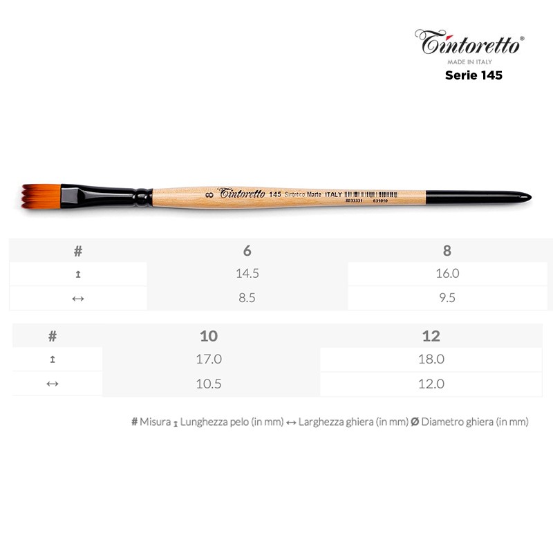 Tintoretto Serie n.145, pennello sintetico TERRA DI MARTE a punta piatta dentellata, manico corto