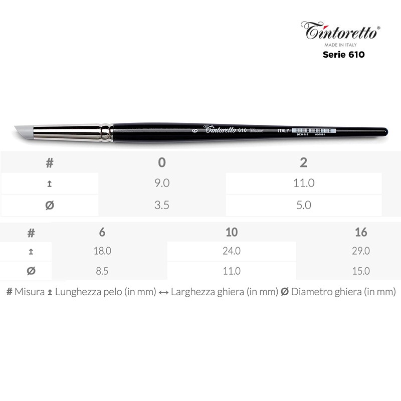 Tintoretto Serie n.610, pennello in silicone a taglio angolare, manico corto