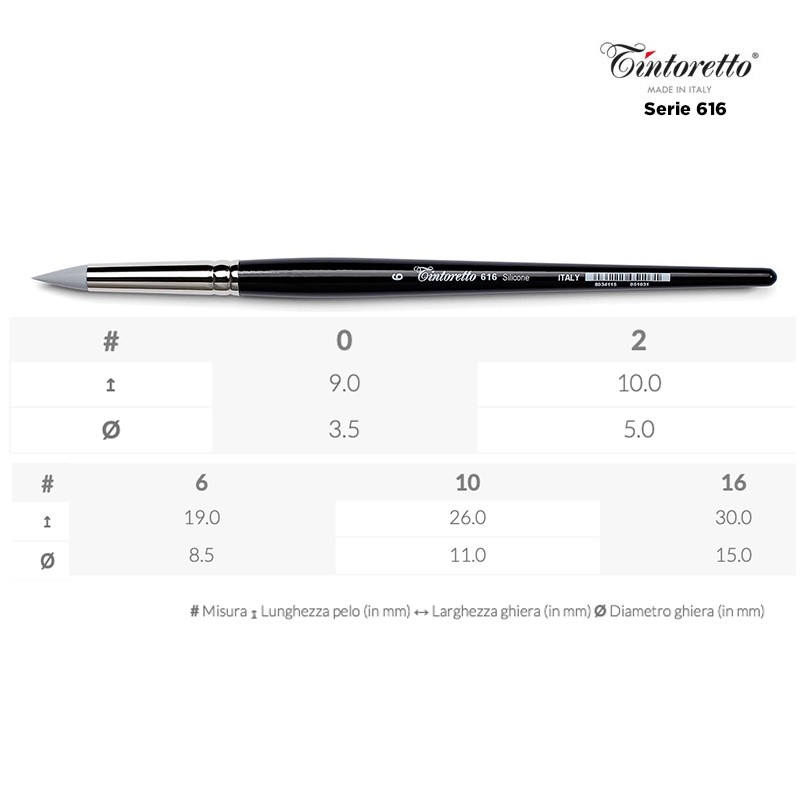 Tintoretto Serie n.616, pennello in silicone conico, manico corto