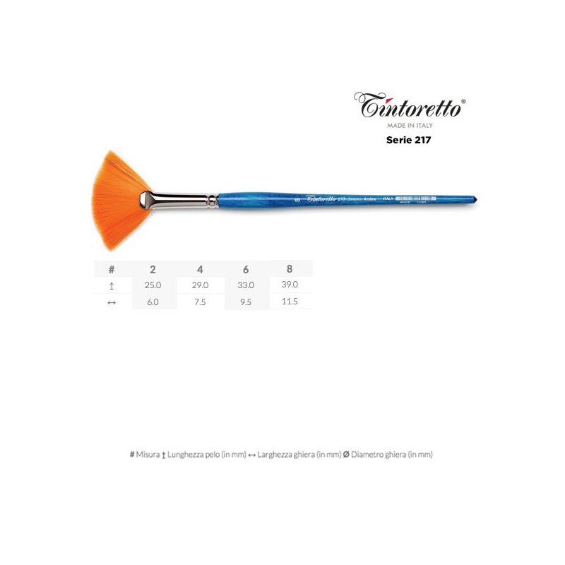 Tintoretto Serie n.217, pennello sintetico AMBRA a ventaglio, manico corto