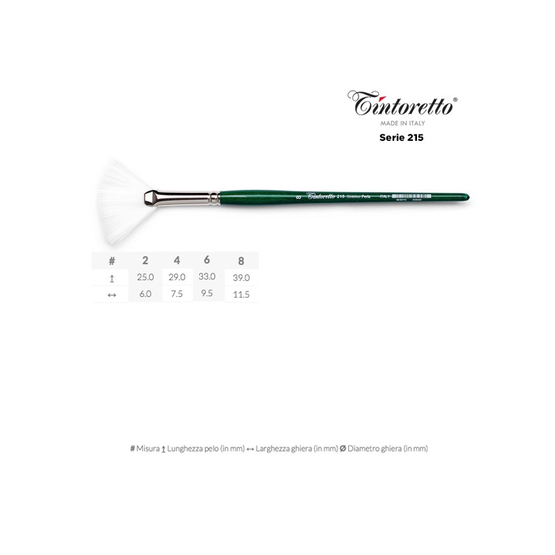 Tintoretto Serie n.215, pennello sintetico perla a ventaglio, manico corto