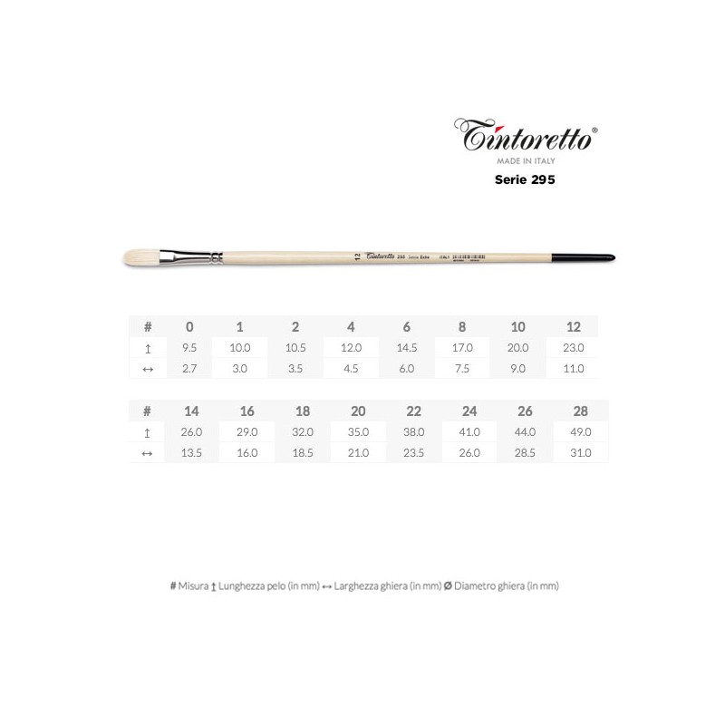 Tintoretto Serie n.295 pennello a lingua di gatto lungo in setola extra, manico lungo