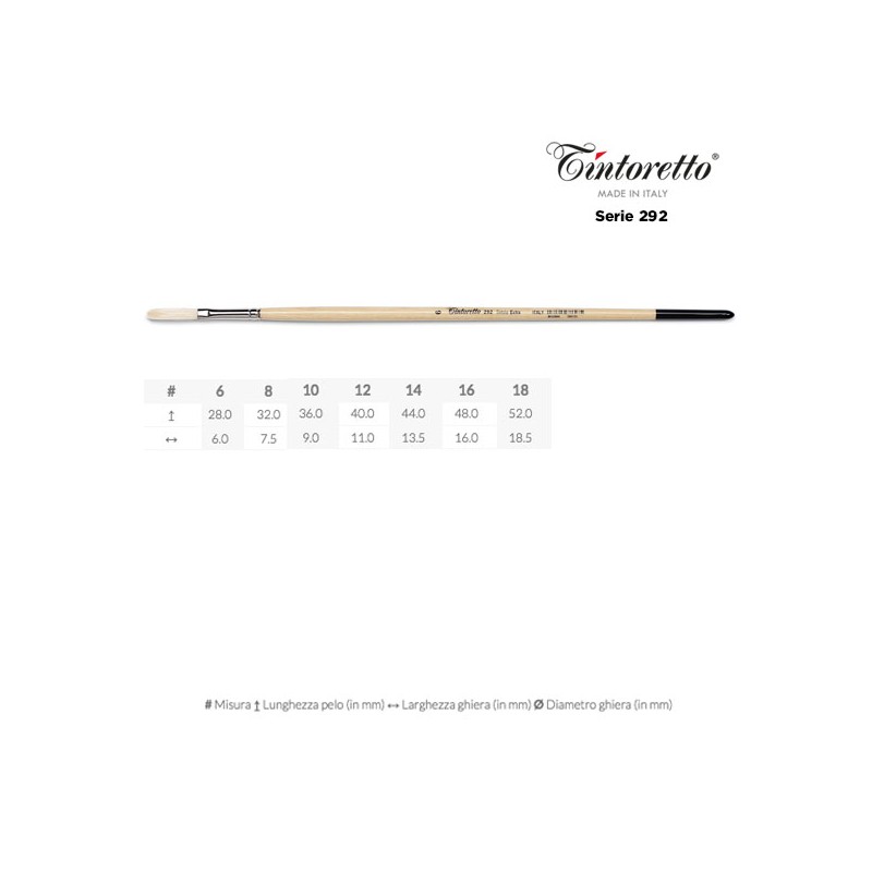 Tintoretto Serie n.292 pennello a lingua di gatto extra lungo in setola extra, manico lungo