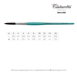 Tintoretto Serie n.853, linea Feltracco Acquamarina, pennello sintetico prugna a punta tonda lungo, manico corto