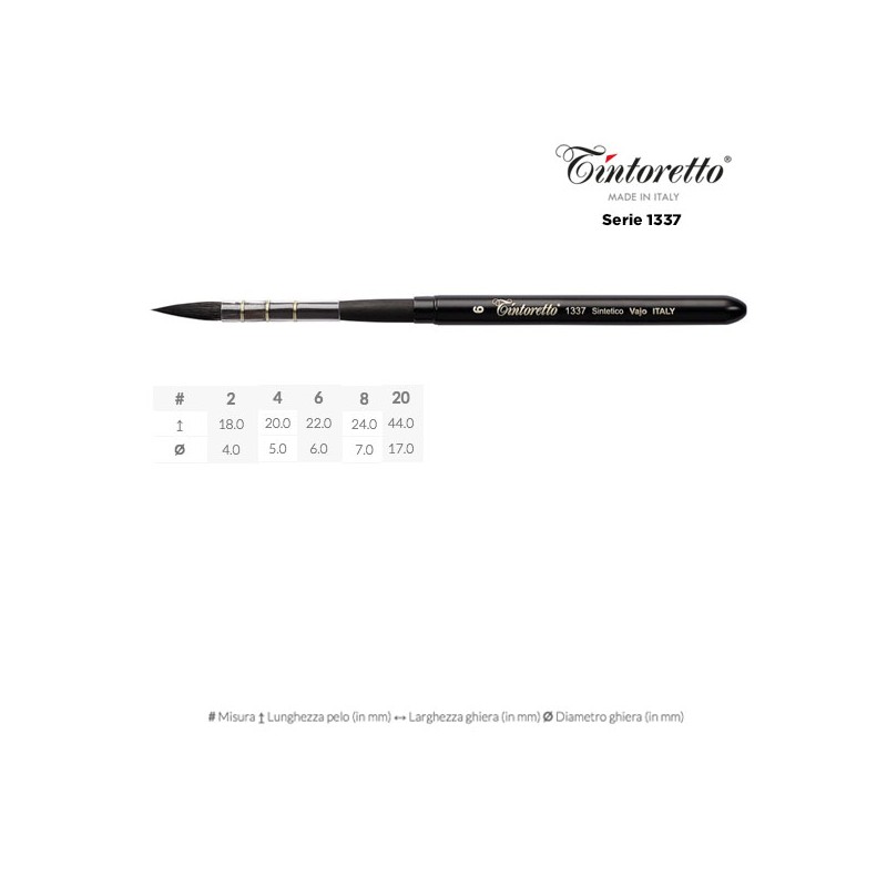 Tintoretto Serie n.1337, pennello sintetico Vajo Kazan a punta tonda, tascabile, manico corto