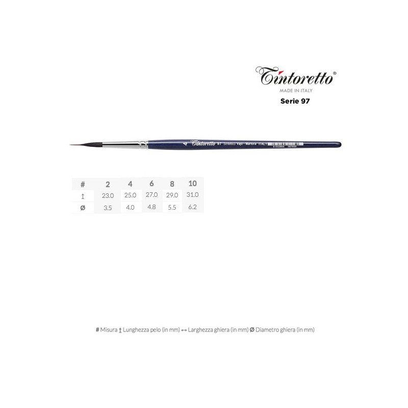 Tintoretto Serie n.97 pennello tondo sintetico vajo, punta sintetico martora, con serbatoio, manico corto