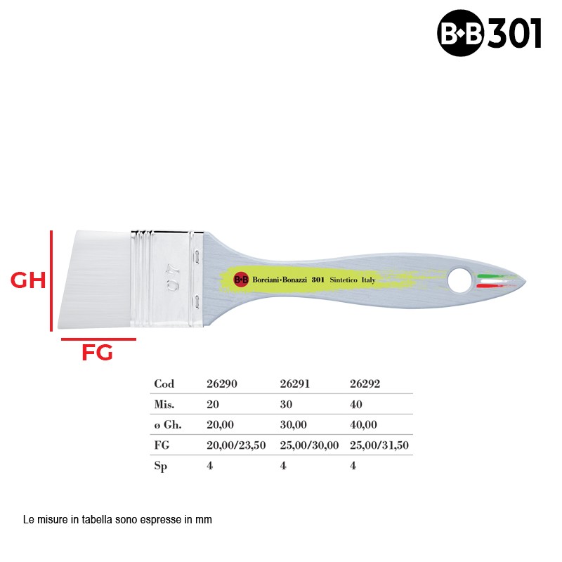Borciani e Bonazzi Serie n.301, pennellessa obliqua sintetico bianco