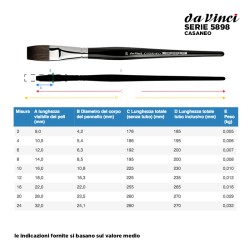 Da Vinci Serie n.5898, Casaneo, pennello in pelo sintetico a punta piatta a lunghezza media, manico corto
