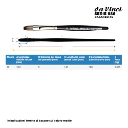 Da Vinci Serie n.986, Casaneo XS, pennello da viaggio in pelo sintetico a punta piatta, manico extra corto