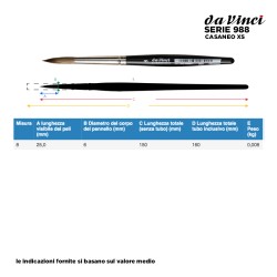 Da Vinci Serie n.988, Casaneo XS, pennello da viaggio in pelo sintetico a punta tonda, manico extra corto